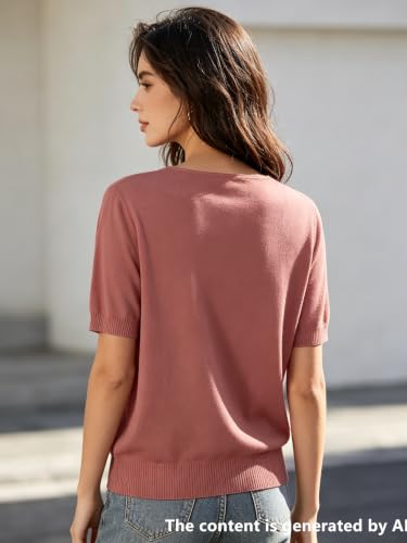 Image of DAIMIDY Women's Short Sleeve Sweater V Neck Summer Knit Tops | Business Casual Tops| Soft,Lightweight,Breathable and Comfortable| Perfect for Shopping,Date,Vacation,Daily Wear Etc.