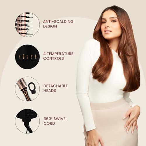 MakeMeeBold 3-in-1 Hot Air Brush | Hair Dryer, Straightener & Volumizer | 1.5-Inch Barrel | 1200W Blow Dryer Brush with Ceramic Coating | For All Hair Types | Gifts for woman (Black - Rose Gold)