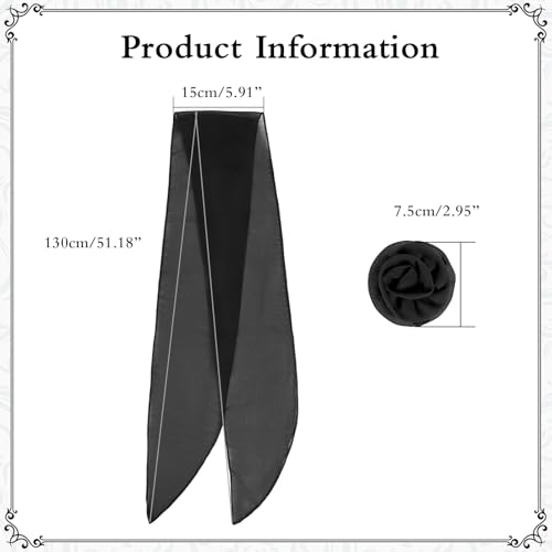 GERINLY Elegant Chiffon Neck Scarf Women, Solid Color Skinny Hair Scarf with Detachable Flower Clip for Costume2