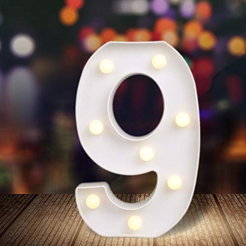 ODISTAR LED Light Up Marquee Letters, Battery Powered Sign Letter 26 Alphabet with Lights for Wedding Engagement Birthday Party Table Decoration bar Christmas Night Home,9’’, White(9)