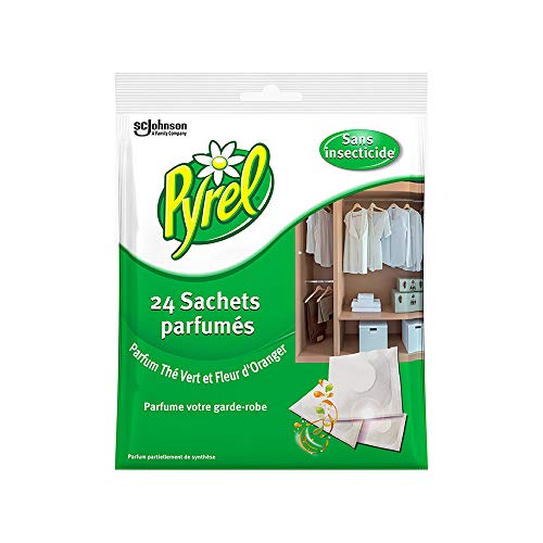 Pyrel Sachets Parfumés pour Armoire - Parfum Thé Vert et Fleur d'Oranger - Jusqu'à 2 Mois de Parfum - 24 Sachets Cover