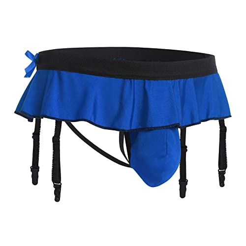 ABAFIP Men's Sissy Skirted Ruffle Thong Panties Bowknot Low Rise G-string Bikini Briefs Underwear with 4 Gaters Belt3