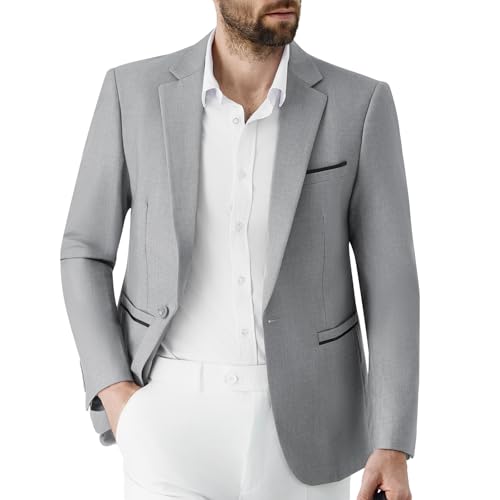Mens Blazer 1 Button Casual Slim Fit Blazer Jacket Business Lightweight Suit Jackets Wedding Tuxedo