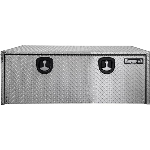 Image of Buyers Products 1705120 Diamond Tread Aluminum Underbody Truck Tool Box, 18 x 24 x 48, Made in USA, .100 in. Thick, Corrosion Resistant, Locking Compression Latch, Secure Storage for Work Trucks