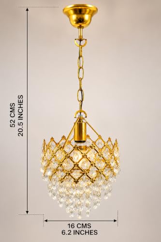 Image of Premium Gold Crystal Pendant Chandelier | Modern K9 Crystal Hanging Ceiling Light | E27 Bulb Holder | Luxury Decorative Lamp for Balcony, Bedroom, Hotel & Home Decor