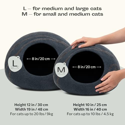 MEOWFIA Premium Felt Cat Bed Cave - Handmade 100% Merino Wool Bed for Cats and Kittens (Large, Slate Grey) - Image 3