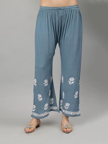 Image of Seva Chikan Hand Embroidered Lucknowi Chikankari Rayon Kurta and Palazzo Set SCL8037