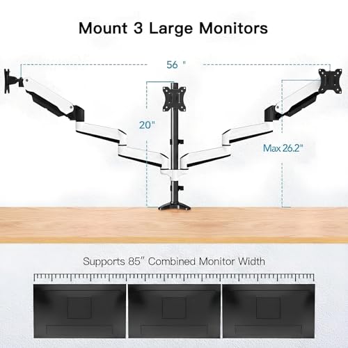 Image of HUANUO Triple Monitor Stand - Full Motion Articulating Monitor Mount Fit Three 17 to 32 inch LCD Computer Screens with Clamp, Grommet Kit