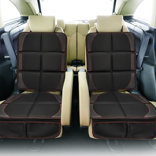 Image of Car Seat Protector 2 Pack Baby Car Seat Covers with Mesh Pockets & Non-Slip Backing 600D Durable Seat Protector Under Baby Car Seat (Black & Red, Large)