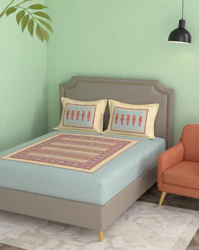 Image of Portico New York Super King Size Flat Bedsheet with 2 Pillow Covers Facets (Multicolor 3)