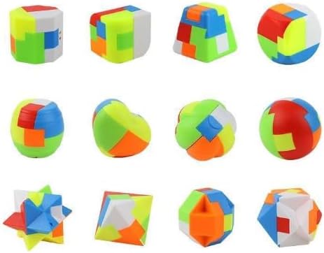 Treesouth Brain Teaser Puzzles for Kids and Adults 12Pcs,3D Unlock Interlock Magic Ball Puzzle Toys,Mind,IQ Test Plastic Puzzle Games for Teens