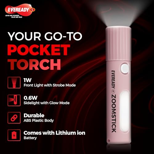 Image of Eveready DL105 Zoomstick 1W Front Torch Cum 1W Sidelight, Rechargeable, USB Type-C Fast Charging, Variable Focus, Replaceable Li-ion Battery