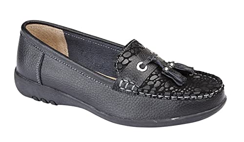 Boulevard Womens Leather Extra Wide EEE FIT Slip ON Loafers Shoes Size 3-9 Black (7)