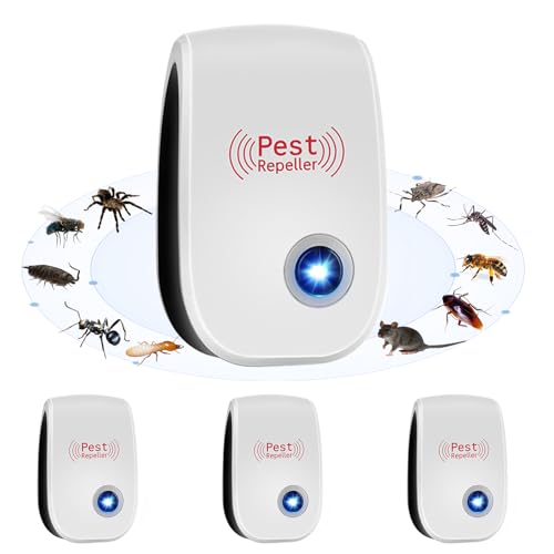 Repelente Ultrasónico de Plagas,4 Pack Repelente Mosquitos Electrico Ultrasonico, Eficaz contra Hormigas, Moscas, Insectos, Cucarachas, Ratones, Mosquitos, ArañAs, Amigable con Personas Y Mascotas