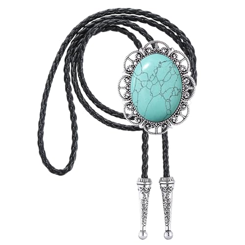 Image of Jeilwiy Bolo Tie for Men Real Stone Westwern Cowboy Ties Silver Bolos Women Leather Necktie Gift for Birthday Christmas