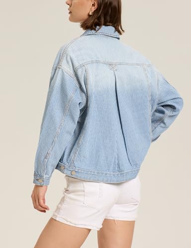 Kedera Women's Blue Jean Jacket Oversized Distressed Button Down Denim Jacket Vintage Long Sleeve Soft Boyfriend Coat2
