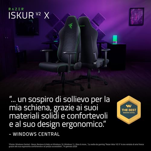 Iskur V2 X - Sedia da gioco essenziale con supporto lombare integrato (cuscini in schiuma sagomata ad alta densità, braccioli 2-D, tessuto con finitura morbida) Nero - Sedia gaming - Immagine 2