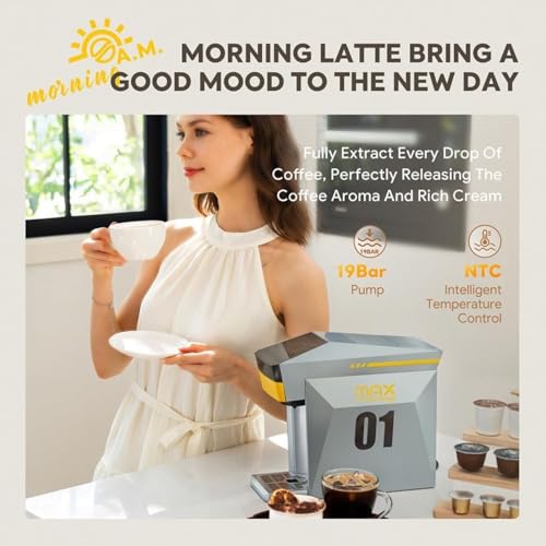 Image of 4in1 Single Serve Coffee Maker, 19 Bar Espresso Maker Coffee Machine For K-Cup /Nespresso Original Line Capsules /Dolce Gusto /Ground Coffee (Orange)