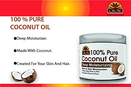 Okay-100-Pure-Coconut-Oil-For-All-Hair-Textures-Skin-Types-Moisturize-Massage-Condition-Excellent-Source-of-Vitamin-E-All-Natural-6-Oz OKAY 100% COCONUT OIL for HAIR and SKIN in JAR 6oz / 177ml