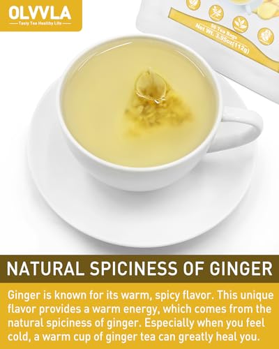 Image of Olvvla - Premium Ginger Tea Bags - 2g X 56 Count - 100% Pure Natural Ginger Root Herbal Tea - Cut & Sifted - Non-GMO - Caffeine-free - Warm & Spicy - Relieve Nausea & Support Digestion