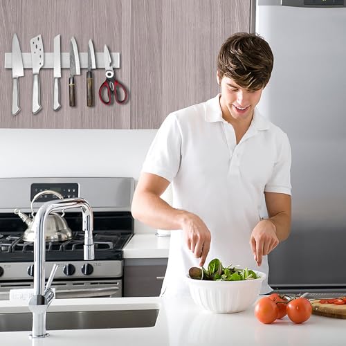 Portacoltelli magnetico da 30 cm, striscia magnetica in acciaio inossidabile, nessuna perforazione richiesta, porta coltelli cucina, forza super magnetica, adatto a tutti i coltelli - immagine 4