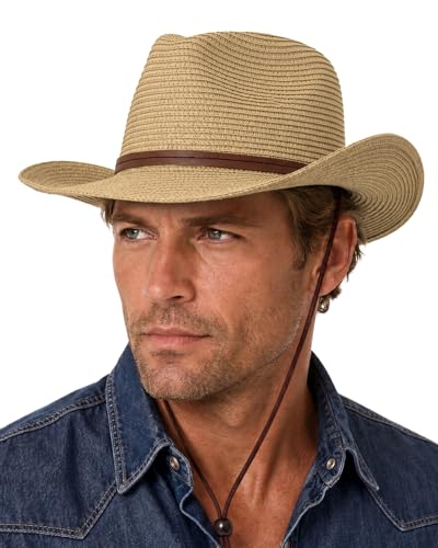 Image of Zylioo XXL Straw Cowboy Hat,Large Size Western Cowgirl Hat,Wide Brim Summer Sun Hats,Breathable Beach Travel Hats