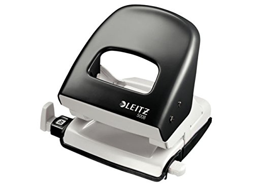 Leitz Büro Locher aus Metall, Für 30 Blatt, Anschlagschiene mit Formatangaben, Die Nummer 1 am Markt, Ergonomisches Design, schwarz, 50080095 (Locher + Heftgerät)