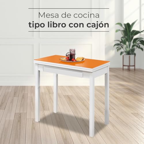 Table de cuisine orange ASTIMESA 80x40 cm table en métal rectangulaire