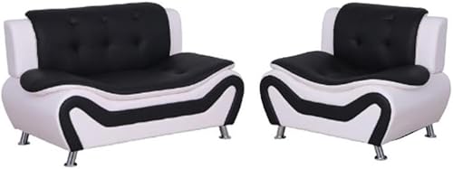 Home Square Juego de 2 piezas con sofá biplaza y silla de club en blanco y negro