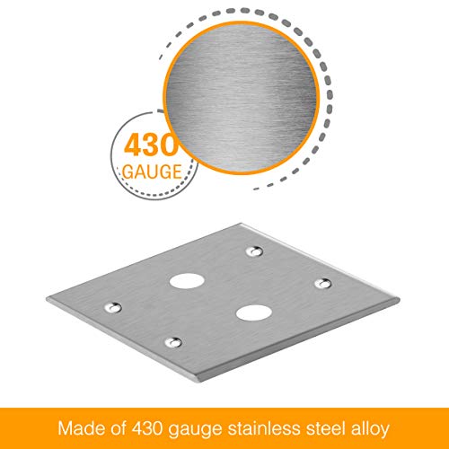 Image of ENERLITES 0.625 inch Diameter Hole Phone Cable Metal Wall Plate, Corrosive Resistant, Size 1-Gang 4.50 inch x 2.76 inch, 7762, 430 Stainless Steel, UL Listed, Silver