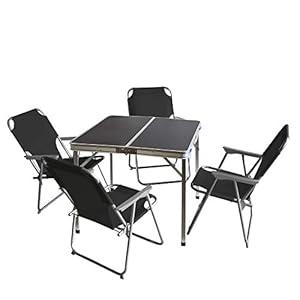 Wohaga 5tlg. Campingmöbel Set Campingtisch ‘Domburg’ Schwarz, Aluminium, 80x80cm + 4X Campingstuhl, Schwarz/Strandmöbel…