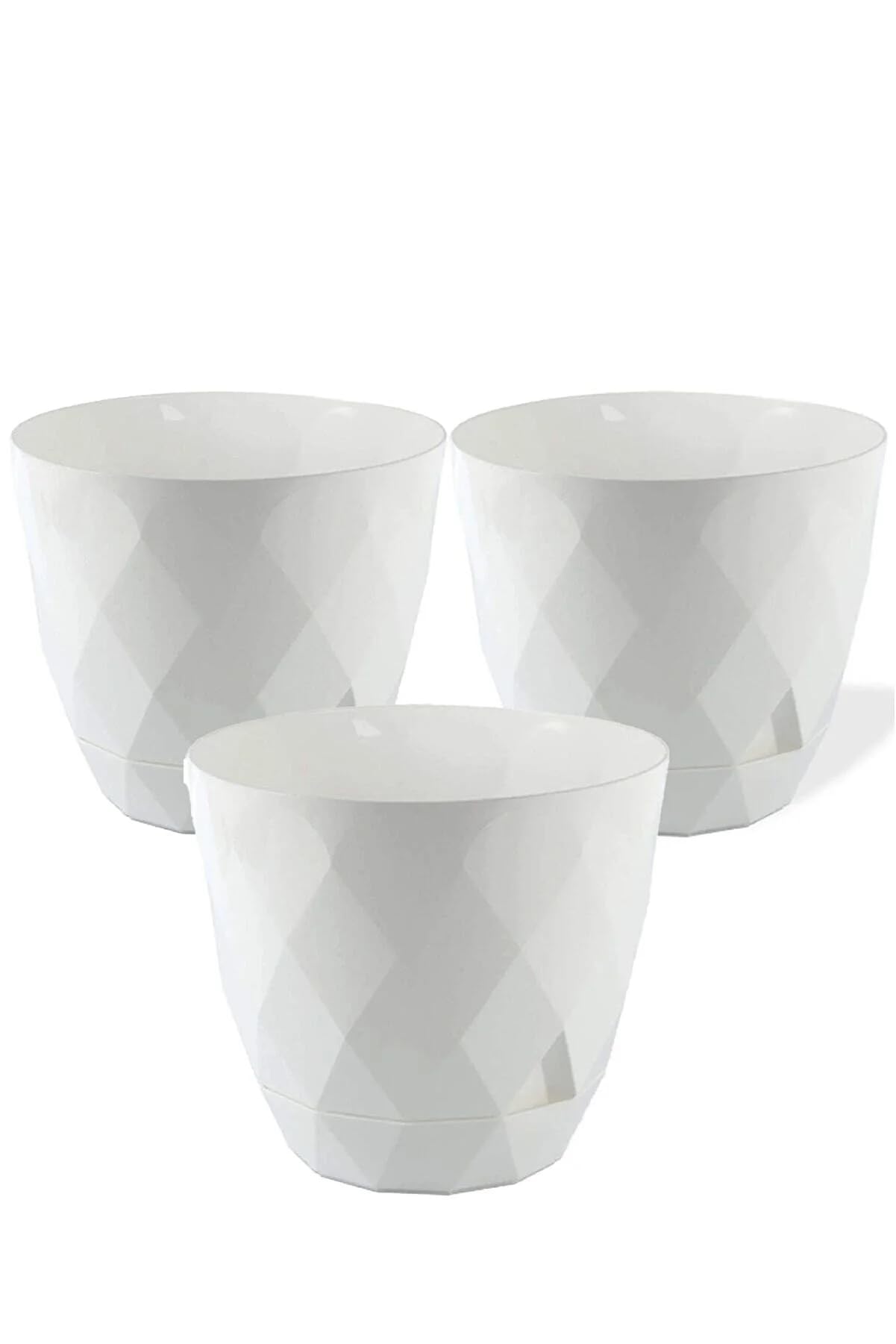 Muddy Hands Set of 3 Decorative Plant Pots Indoor Home Garden Round Plastic House Plant Flower Herb Planters (White, 9.2 Litre)
