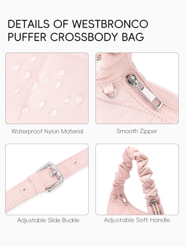 Image of WESTBRONCO Small Puffer Shoulder Bag, Quilted Crescent Crossbody Bags for Women Nylon Daily Purse, Womens Puffy Handbags
