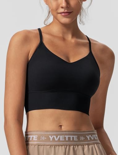 Yvette Adjustable Spaghetti Straps V Back Sports Bras for Women Light Support Padded Wireless Yoga Bra Cropped Tank Top2