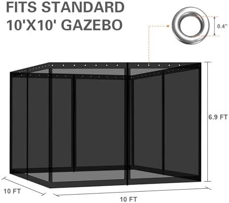 BPS 10' x 10' Gazebo Universal Netting Screen Replacement, Black image 14