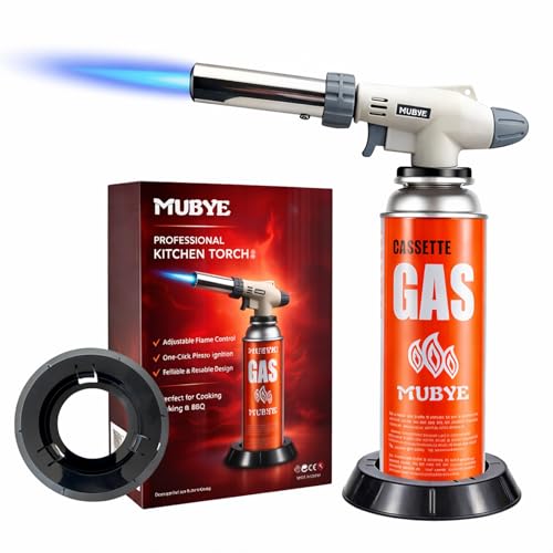 Butane Torch Kitchen Blow Lighter - Japan's Original Culinary Torches Head Chef Cooking Professional Adjustable Flame with Stabilizing Stand for Creme Brulee, Baking, BBQ (Butane Fuel Not Included)
