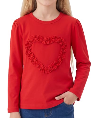 Image of Noomelfish Girls Ruffle Heart T-Shirts Cute Long Sleeve Tee Tops (4-12 Years)