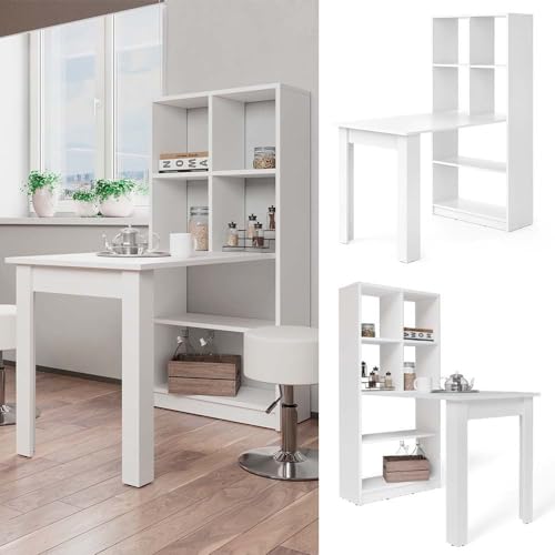 Table à manger blanche 122cm avec 6 compartiments pour ranger ses ustensiles