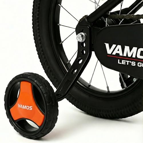 Image of Vamos Pro adjustable side support training wheels for kids cycle 14 to 20 inch (14T,16T,18T,20T) Heavy-Duty steel brackets Universal Fit, Easy installation side wheels for safe ride (Orange)