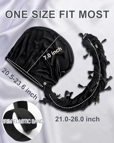 Babalet Halo Turban for Men Women Satin Lined Durag Head Wraps Skull Cap Pre-Tied Tassels Braid Beanie Vintage Twist Bonnet3