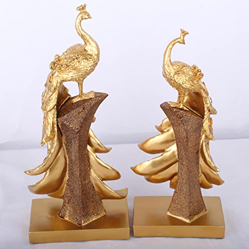 Estatua decorativa de pavo real en resina dorada miniatura 4