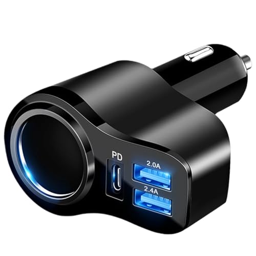 168W Zigarettenanzünder USB C Verteiler - 4 in 1 Auto Ladegerät 12V KFZ Ladegerät Adapter Mini USB Adapter Auto Schnellladegerät Steckdose für iPhone 17/iPad/Dashcam/GPS/Sitzheizung