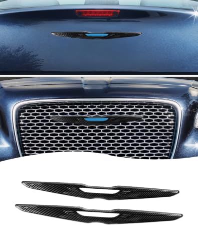 Image of Hoolcar Front Bumper Grille Emblem Cover Compatible with Chrysler 300 300C 2015+ Rear Emblem Badge Cover Trim Kit Exterior Accessories, Carbon Fiber