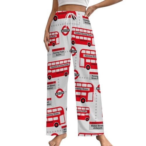 Pantalon de nuit femme rouge Bus taille S idéal pour cocooning et soirées d'hiver