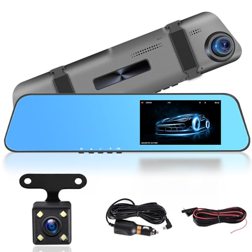 CAMECHO Spiegel Dashcam mit Rückfahrkamera 4.5'' Bildschirm Full HD 1080P, Dual Dash Cam Spiegel Auto Vorne und Hinten,Super Nachtsicht mit DVR Loop-Aufnahme