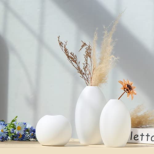 Likon Ceramic Vase Set Of 3 Small Vases,Rustic Decorative Flower Vases Set For Modern Farmhouse Decoration,Living Room Décor,Table Decor, Bookshelf,Entryway, Mantel,Centerpieces,Shelf Décor（White） #TOP1