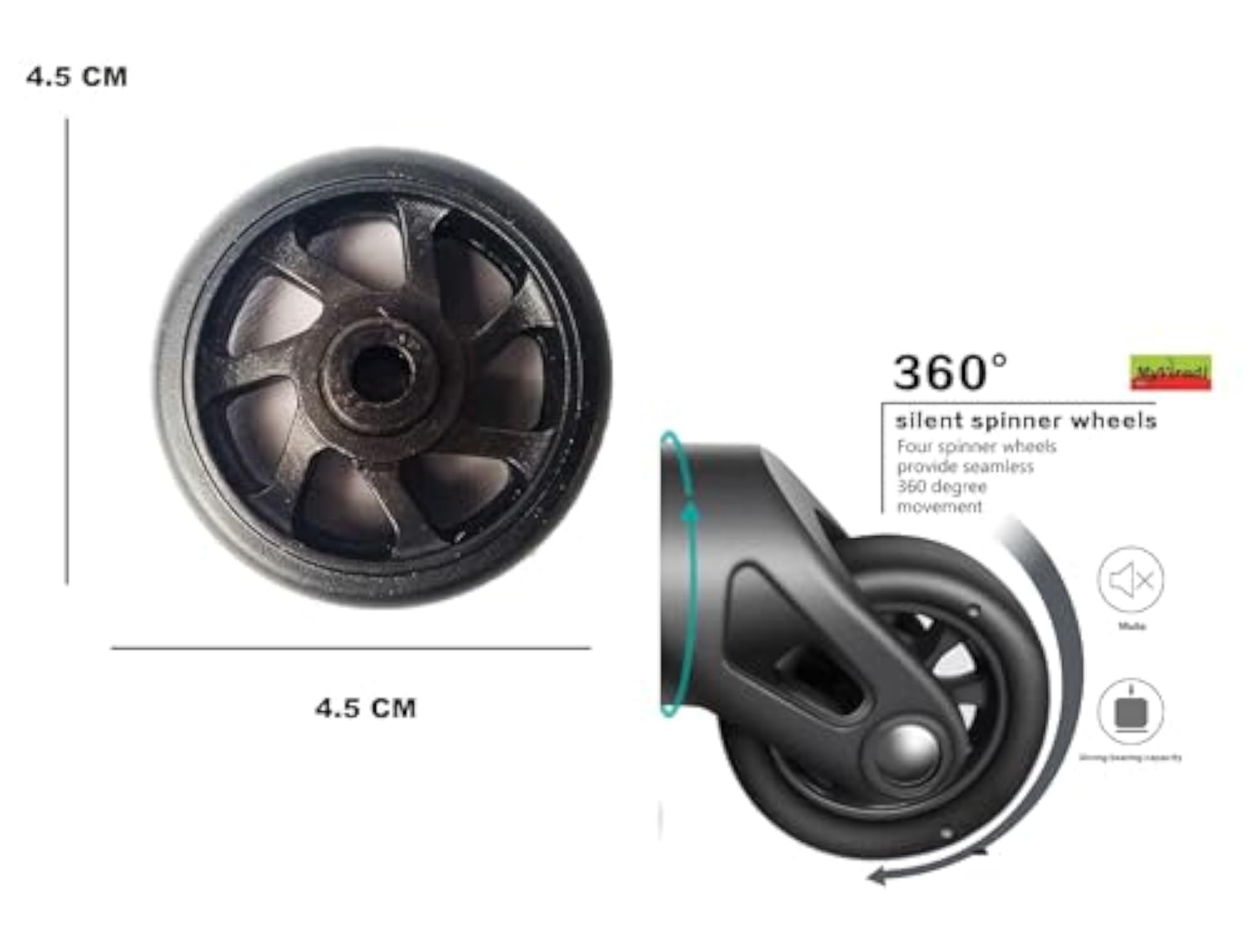 Replacement Wheels for Travel Trolley Bag Suitcases, 4.5 CM