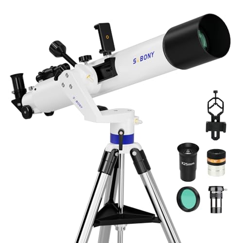 Svbony SV520 Todo Metal Telescopio Astronómico Adultos, Apertura 90 mm Distancia Focal 800 mm, con Montura Altazimutal, Controlador Lnalámbrico, Kit Telescopio para Observación Visual