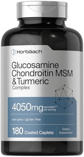 Glucosamine Chondroitin with Turmeric & MSM | 4050 mg | 180 Caplets | Advanced Formula | Non-GMO Gluten Free | by Horbaach