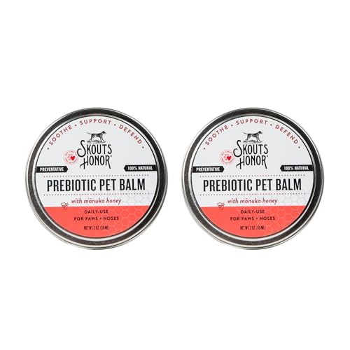 Image of SKOUT'S HONOR Prebiotic Pet Balm - 100% Natural and Made w /Manuka Honey to Promote Healing of Your pet's paw Pads and Nose, Soothes Dry, Itchy Paws and Noses - Safe for Cats and Dogs, 2oz, 2-Pack
